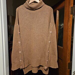 e'tophe studios - Women's Brown Knitted Turtleneck Sweater with Buttons - Sz M/L
